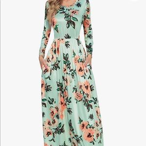 Green with flowers long dress large